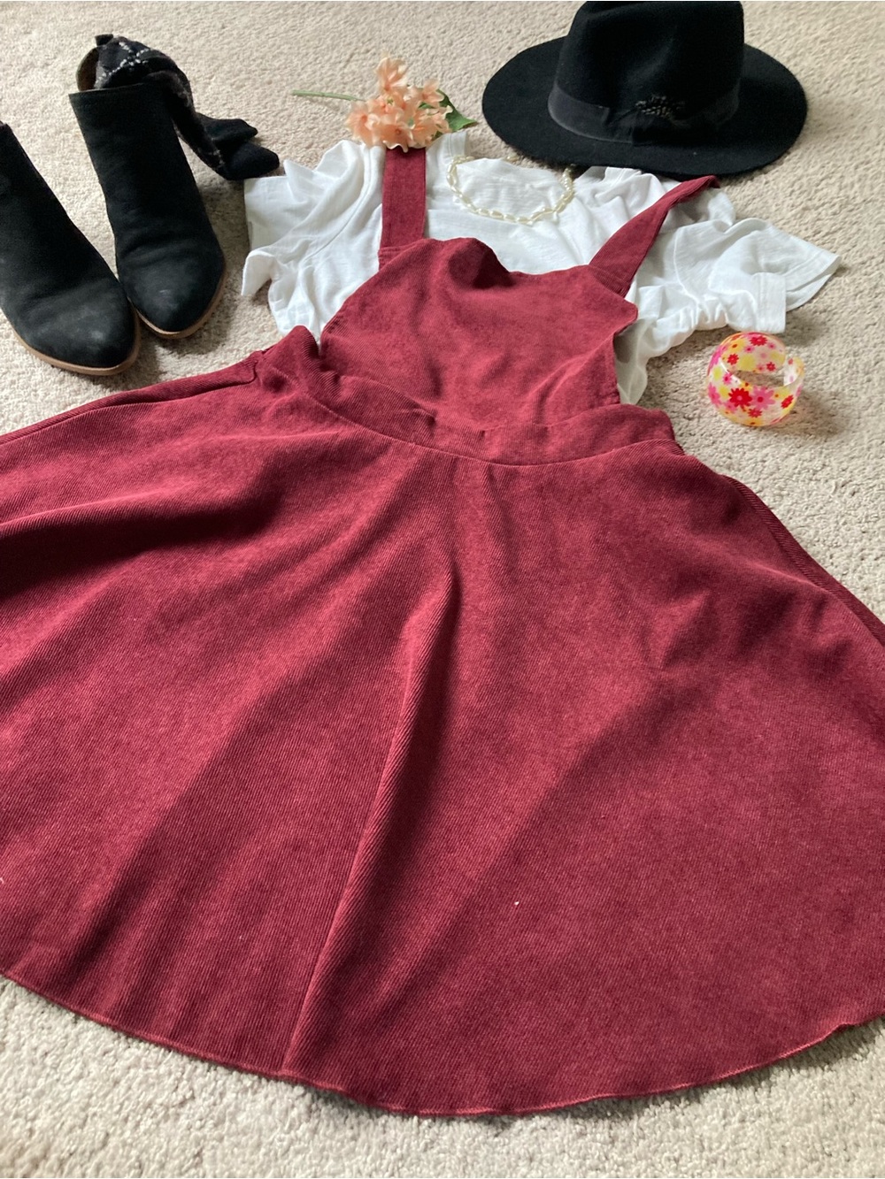 SHEIN Burgundy Corduroy Jumper Dress